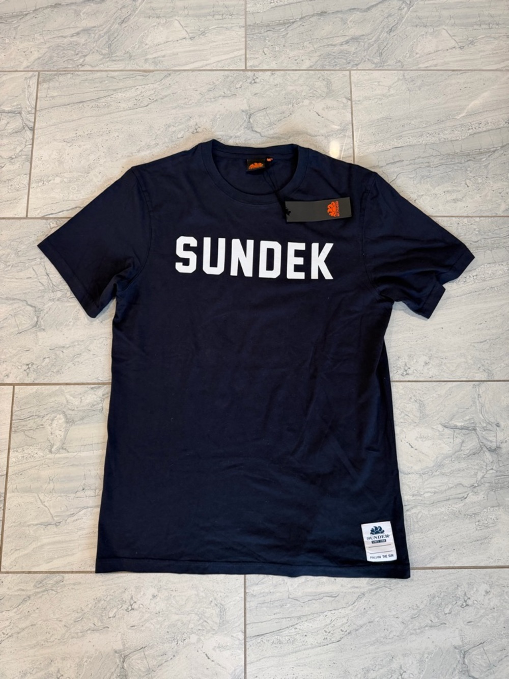 NWT Sundek Navy Short Sleeve Logo Tee with White Lettering
